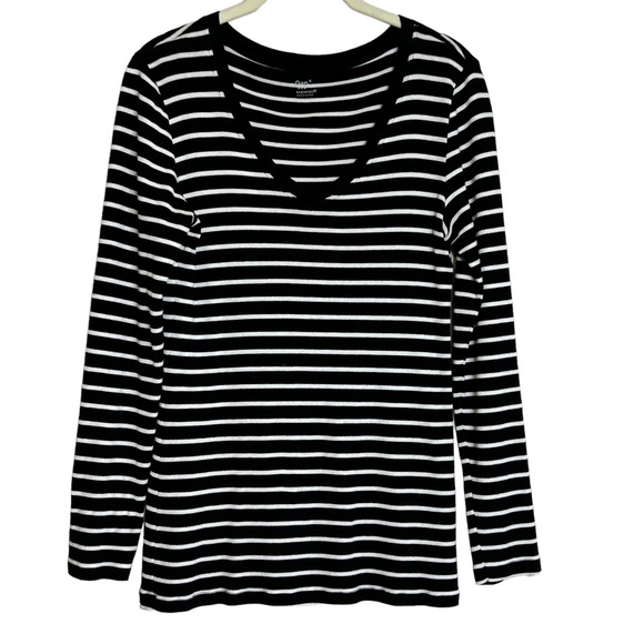 Gap Supersoft Womens Knit Top Small Black White Striped Long Sleeve Cotton Modal - Picture 1 of 6